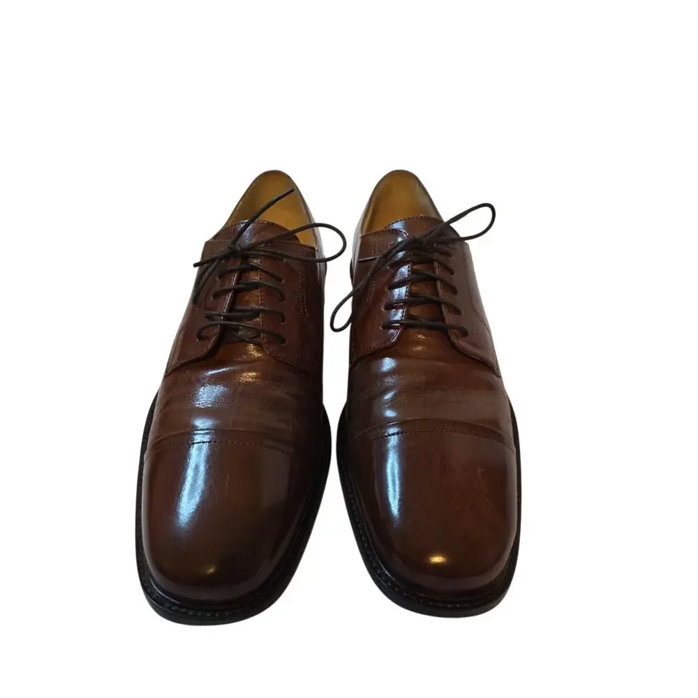 Johnston & Murphy Mens 10 M Brown Leather Oxford Toe Cap Shoes